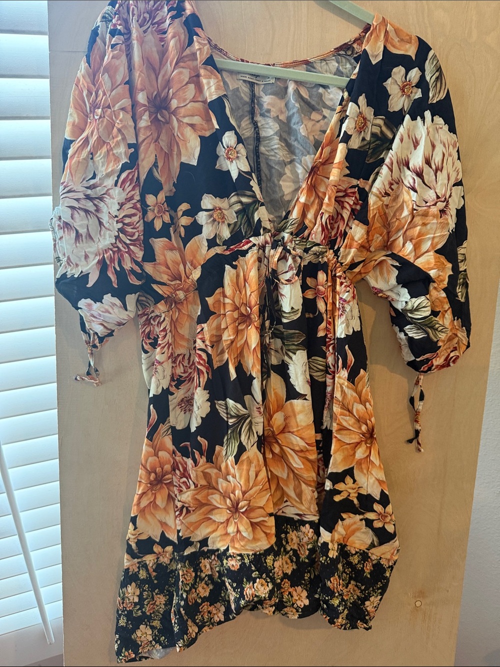 Maaji Black Floral Swim Coverup with Gold and Cream Blooms - Picture 2 of 3